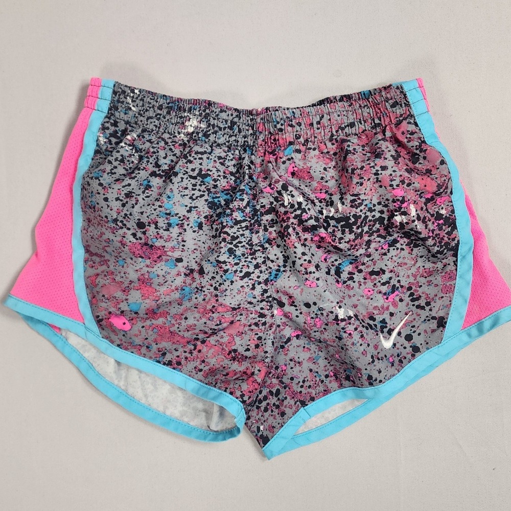 Nike Girls 6X Dri-FIT Tempo Running Shorts Gray Pink Blue Splatter Confetti